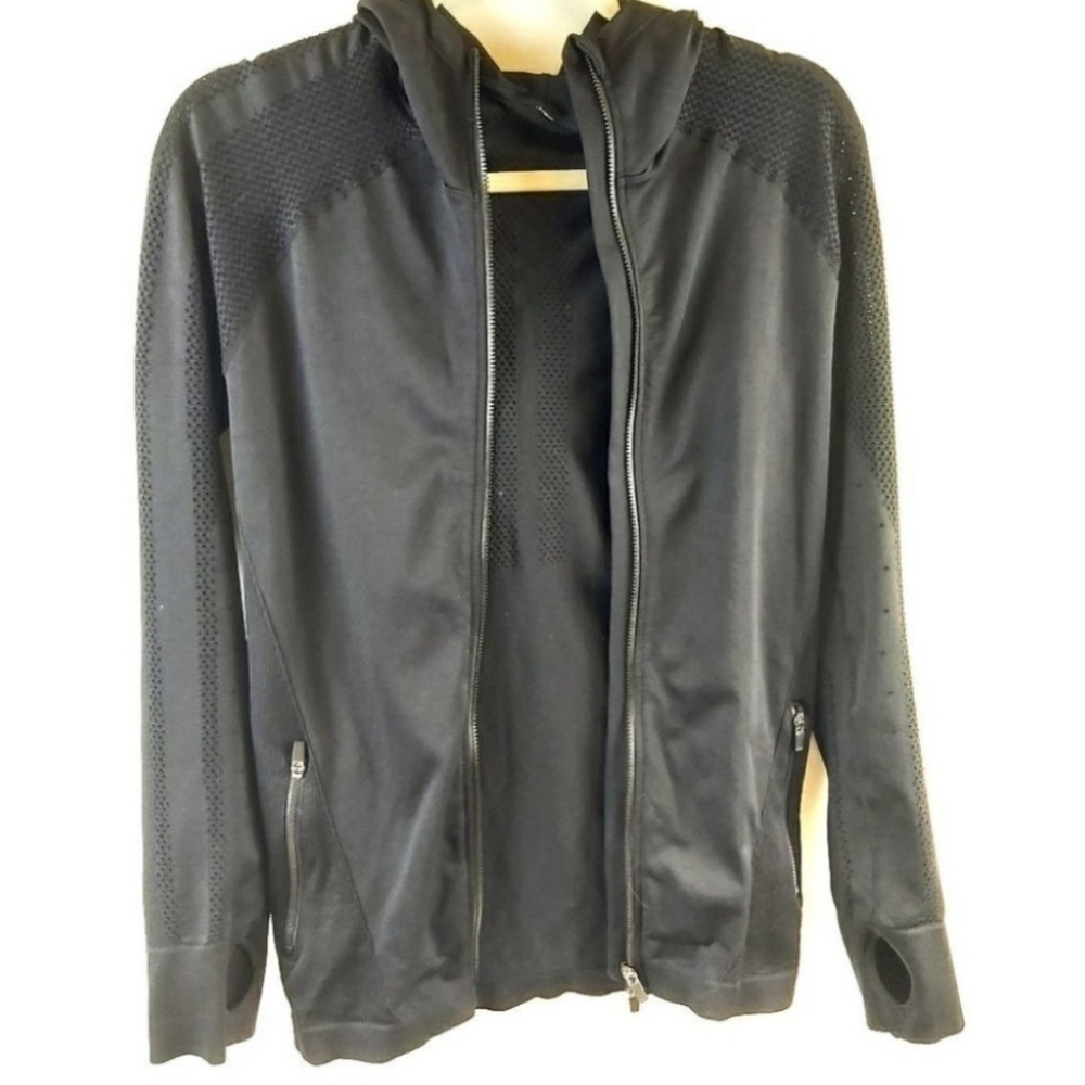 Black Zip Mesh Althletic  Knit Hoodie Jacket